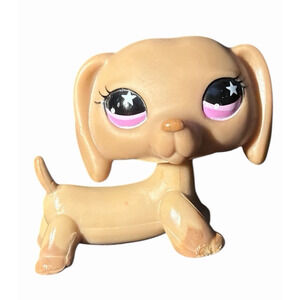 Hasbro Littlest Pet Shop LPS #932 Brown Dachshund Dog Pink Star Eyes Authentic